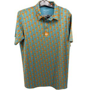 NEW Pins & Aces Mens Ice Cream Cone Performance Golf Polo Blue Orange Medium NEW